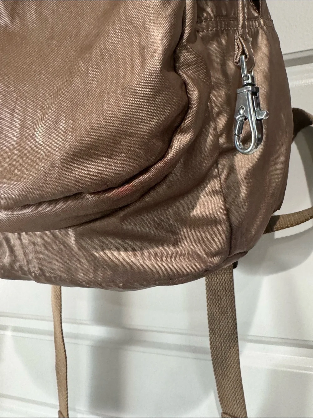 Kipling Metallic Bronze Everyday Backpack with Monkey Charm